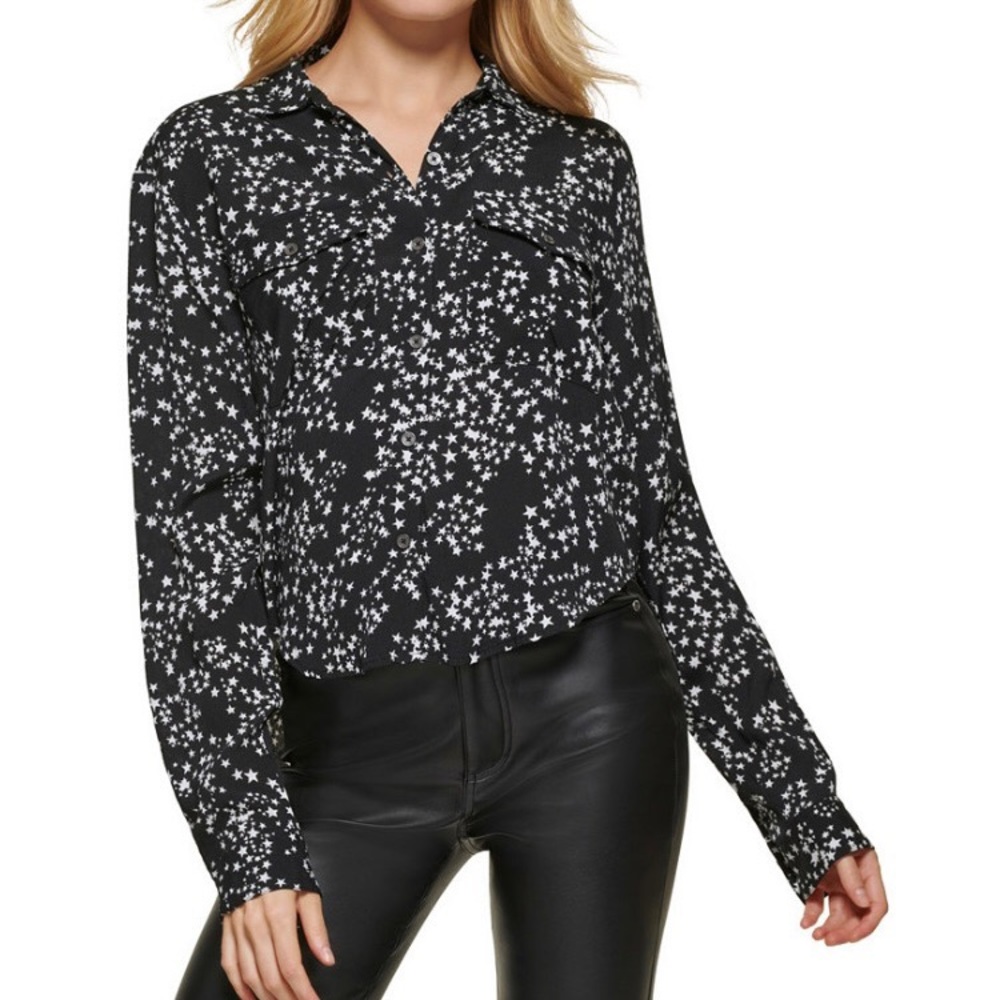 NWT!  DKNY Jeans Star Print button-up blouse in Small, Black & White
